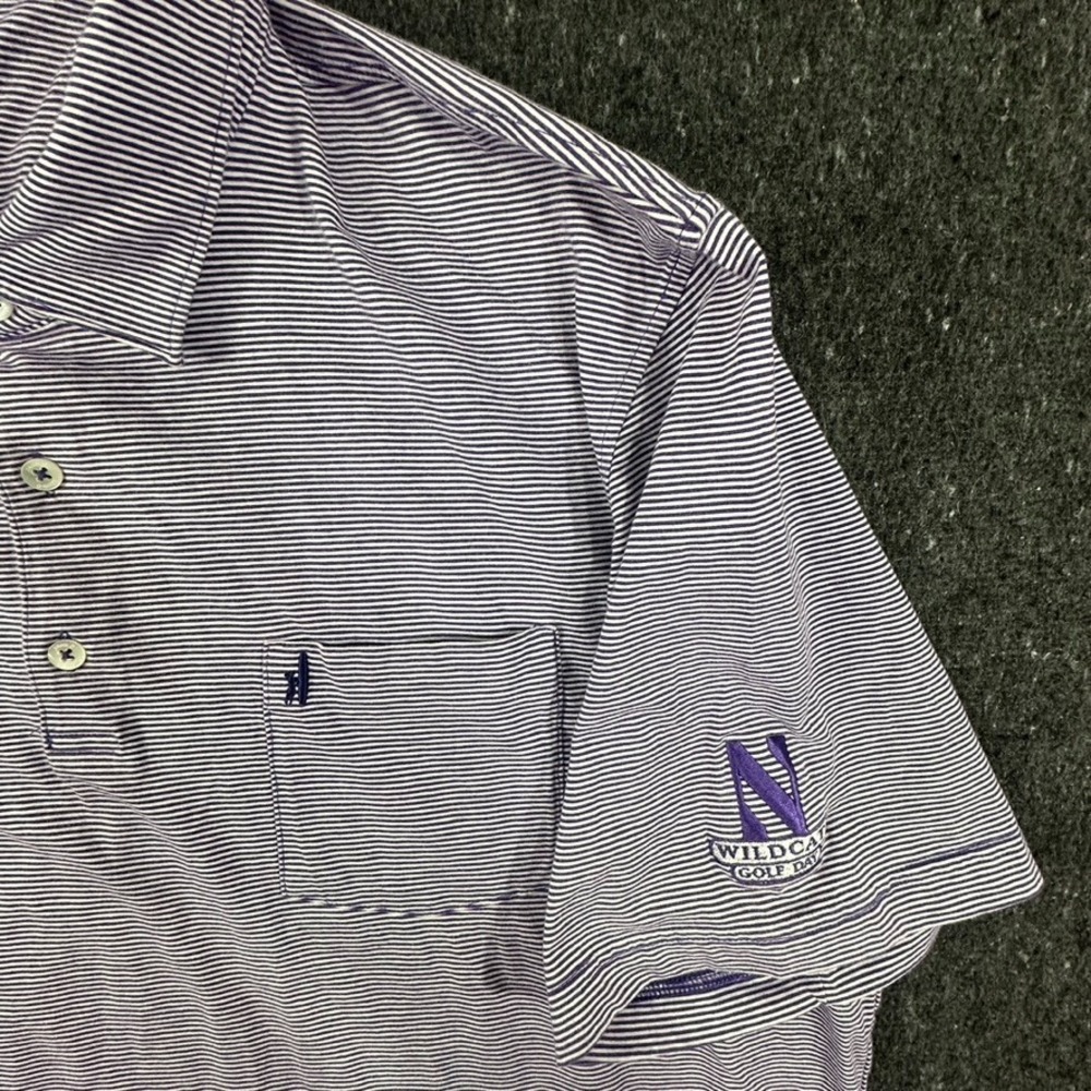 Johnnie-O Northwestern Wildcats Polo Shirt Mens XXL purple Striped Golf Perf